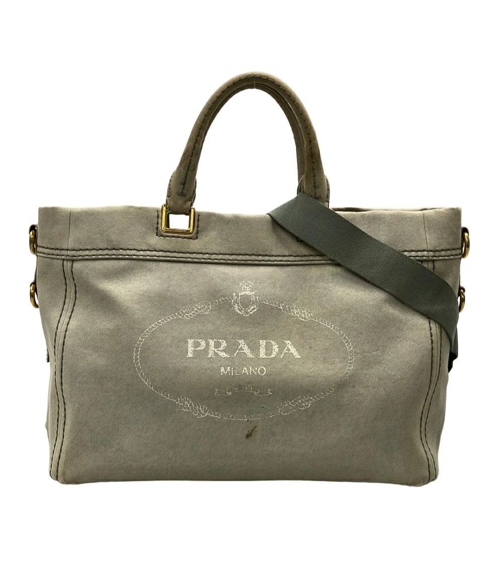 Prada Canapa Logo Canvas 2Way Tote Bag Yellow Brown